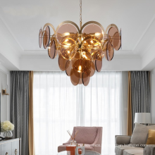 Modern glass chandelier metal amber /smoke grey color hand blown glass pendant light
